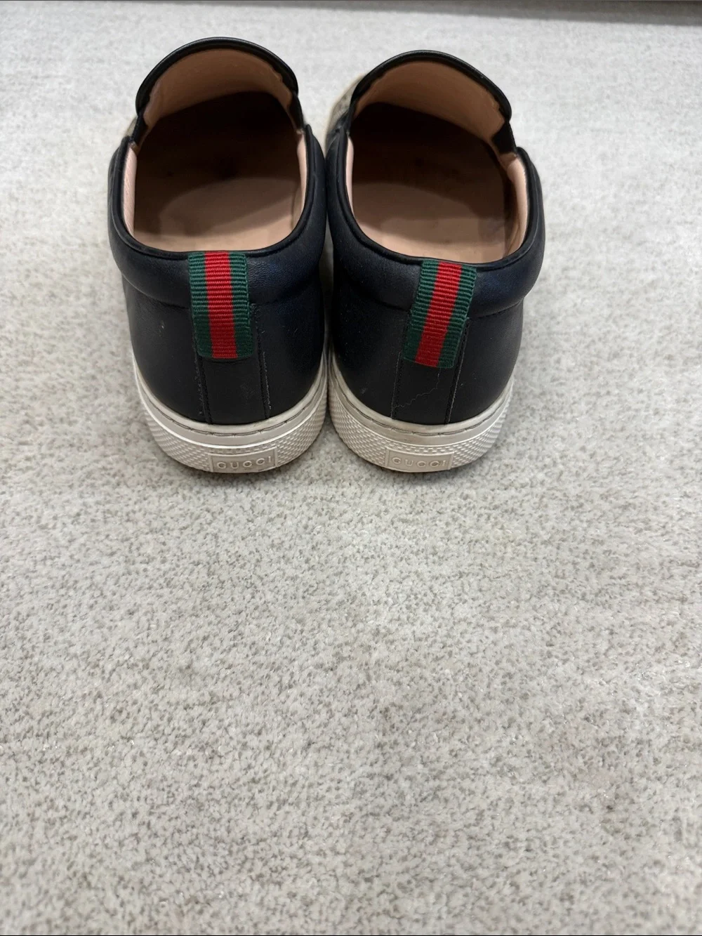 Gucci Beige/Black GG Supreme Tiger Slip-On Loafers